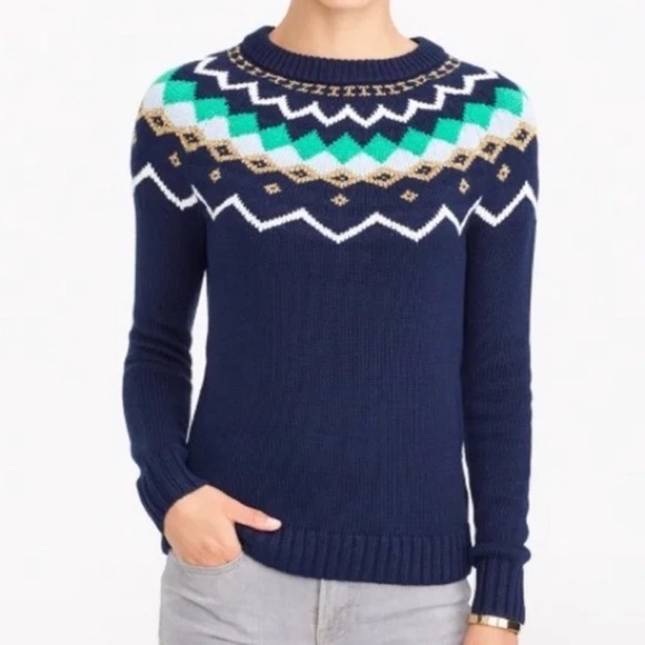 J Crew Lurex Fair Isle Sweater Womens Small Wool Blend Nordic Preppy Warm Cozy - Picture 2 of 10
